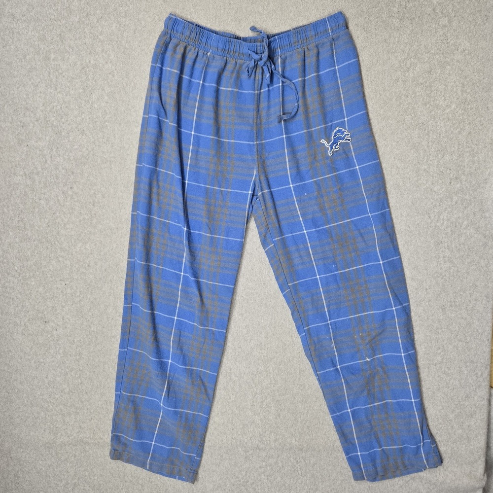 Detroit Lions Men Sleepwear L Blue Embroidered NFL Team Apparel Plaid READ
